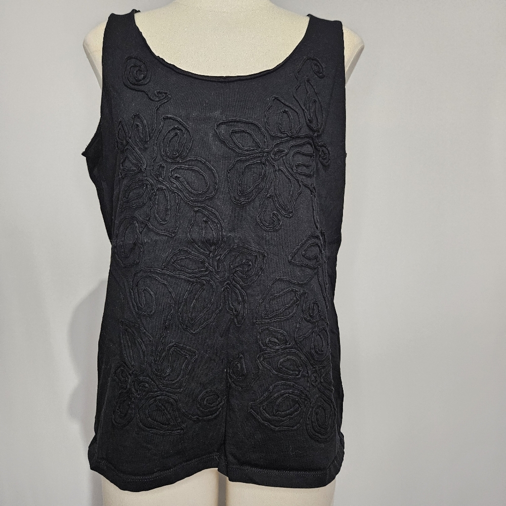 Jones New York Sport Black Floral Tank Top Sz XL